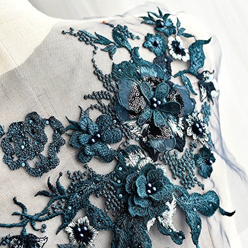FEEPOP 3D Embroidered Patches Nail Bead Tulle Applique Flower Patch for Clothing Wedding Dress Lace C Fabric DIY Decoration (Blue) - Image 3